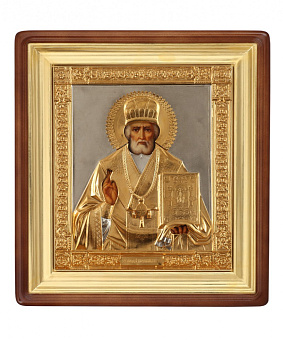 Икона живописная в киоте 30х40 масло, риза №50, киот №1 Николай Чудотворец Икона живописная в киоте 30х40 масло, риза №50, киот №1 Николай Чудотворец