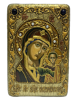 Настольная икона ''Образ Казанской Божией Матери'' на мореном дубе