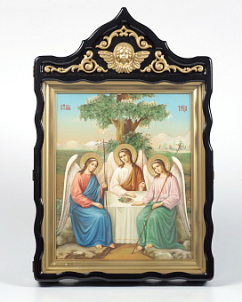 Киот фигурный с резным навершием под икону 30х40 Троица Киот фигурный с резным навершием под икону 30х40 Троица