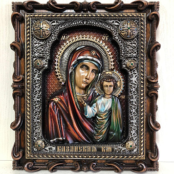 Икона Казанской Богородицы, резная из дерева