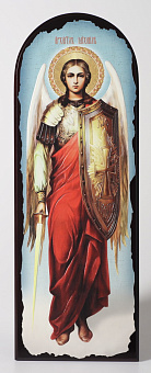 Икона на МДФ 18х50 арочная, объёмная печать, лак Архангел Михаил