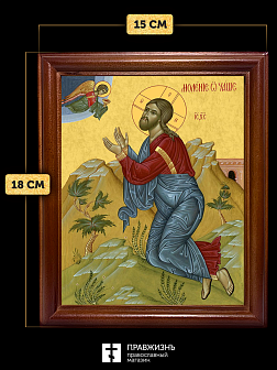 Икона Господа Иисуса Христа Моление о чаше, деревянная рамка со стеклом 15х18х2 см 1186