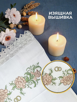 Рушник венчальный розы с зелеными листьями 42,5х140 см