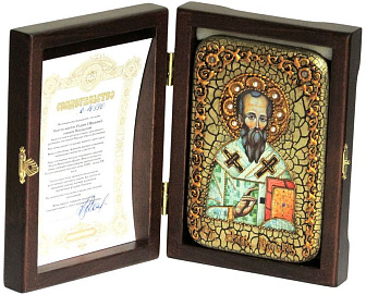 Настольная икона ''Святой апостол Родион (Иродион), епископ Патрасский'' на мореном дубе