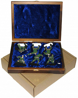 Набор миниатюр в деревянной шкатулке "ХОККЕЙ" 6 фигур (зеленая форма)