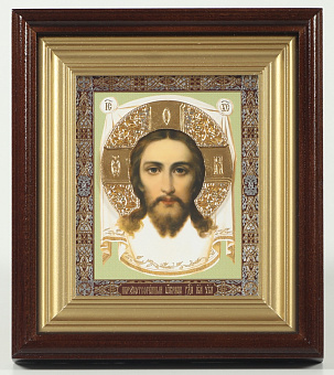 Икона в киоте 11х13 сложный, двойное тиснение, золочёный венчик Спаситель 31