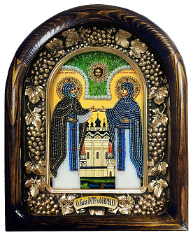 Икона Святые Благоверные Петр и Феврония, бисер