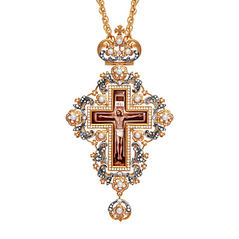 Крест наперсный №212 / Фианиты деколь / золочение, серебрение
