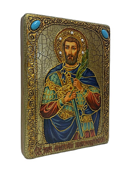 Настольная икона ''Святой мученик Анатолий Никомидийский'' на мореном дубе