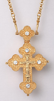Крест наперсный №95 / золочение / литьевое распятие серебро (УИН) Крест наперсный №95 / золочение / литьевое распятие серебро (УИН)