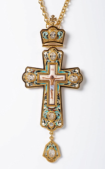 Крест наперсный филигрань №0041 одинарный рант финифть, эмаль / золочение