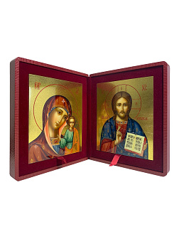 Каталог товаров pravzhizn Венчальные иконы Спаситель и Казанская с золочением УЛ 9х10,5 в складне "тростник" Венчальные иконы Спаситель и Казанская с золочением УЛ 9х10,5 в складне "тростник"