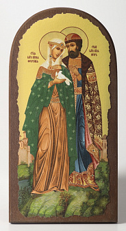 Икона на дереве 11х22 арочная, канвас, упаковка Петр и Феврония