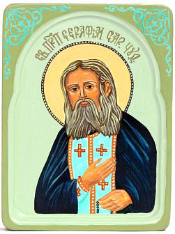 Рукописная икона ''Преподобный Серафим Саровский чудотворец'' на кипарисе