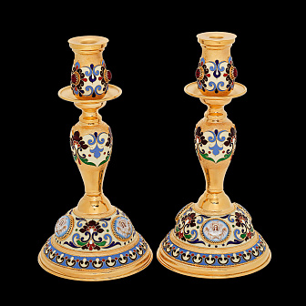 Подсвечник №14 / 2 свечи / эмаль, 6-деколей / золочение