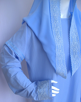 Погребальный комплект Premium №6: платье, палантин и платочек в руку из турецкого хлопка с эксклюзивным индийским кружевом