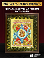 Икона Божией Матери Неопалимая Купина  с золочением, деревянная рамка с басмой и стеклом 18х21х2,5 с