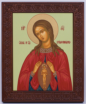 Икона на дереве 18х22 прокат, ковчег с резным обрамлением, упаковка Помощница в родах