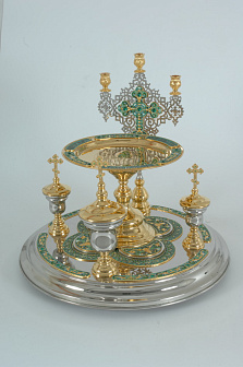 Блюдо всенощное №2А частичное золочение ручная гравировка эмаль (с мельх. вклад.)