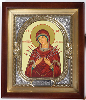 Икона в киоте 18х24 сложный, темпера, риза-рамка №1 Семистрельная БМ