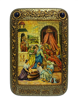 Настольная икона ''Рождество Пресвятой Богородицы'' на мореном дубе