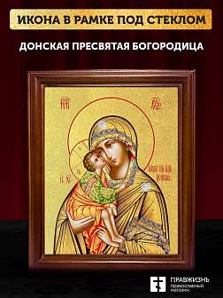 Икона Божией Матери Донская с золочением, деревянная рамка со стеклом 15х18х2 см 1137 Икона Божией Матери Донская с золочением, деревянная рамка со стеклом 15х18х2 см 1137