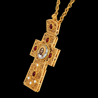 Крест наперсный филигрань №0003 двойной рант деколь / круглая / золочение