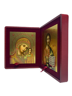 Каталог товаров pravzhizn Венчальные иконы Спаситель и Казанская с золочением УЛ 13х16 в складне "тростник" Венчальные иконы Спаситель и Казанская с золочением УЛ 13х16 в складне "тростник"