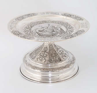 Дискос с поддискосником ручная гравировка, чеканка ложек / ф240мм-потир 1, 5л№11 / серебро (УИН)