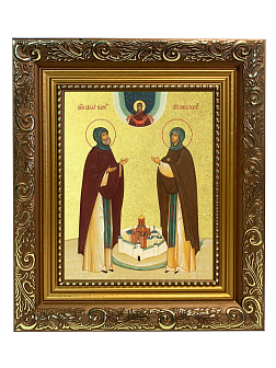 Икона "Кирилл и Мария Радонежские", свв. прпп., родители прп. Сергия Радонежского, с золочением пота