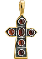 Крест «Пасхальный», серебро 925° с позолотой, гранаты серебро 925 пробы, позолота 999 пробы, гранаты (кабошон)