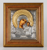 Икона живописная в киоте 24х30 масло, риза №293, черненое серебрение, киот №22 Казанская БМ