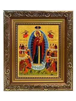 Икона Всех скорбящих Радость Божия Матерь на холсте в киоте 153