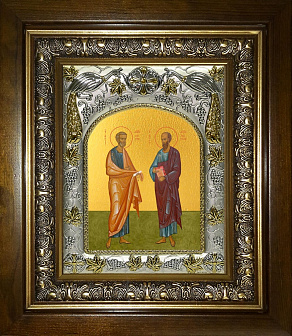 Икона Петр и Павел апостолы, в деревяном киоте