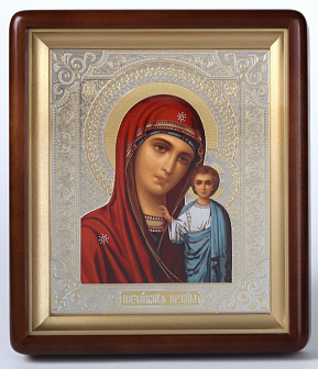Икона в киоте 18х24 фигурный, темпера №6 Казанская БМ 1 (белый фон)
