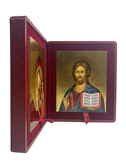 Венчальные иконы Спаситель и Казанская с золочением УЛ 13х16 в складне "тростник"