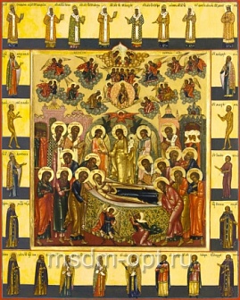 Икона Матери Божией Успение с избранными святыми на полях