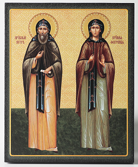 Икона на доске 13х15 объёмная печать, лак Петр и Феврония 4