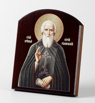 Икона на доске 10х12 объёмная печать, арочная, лак Сергий Радонежский