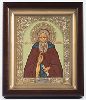 Икона в киоте 15х19 сложный, темпера, венчик, рамка фигурная, золочёная Сергий Радонежский
