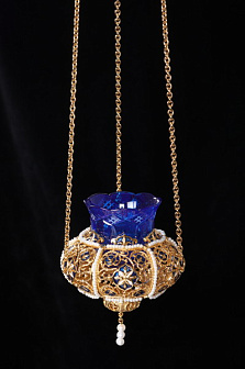 Лампада подвесная №34 литье, эмаль / золочение