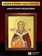 Икона Илия Фесвитянин пророк с золочением, деревянная рамка со стеклом 15х18х2 см 077