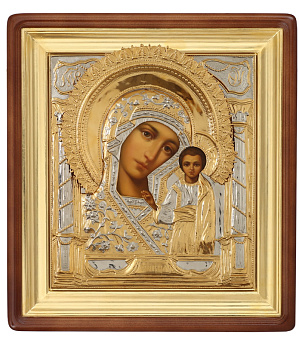 Икона живописная в киоте 24х30 масло, риза №293, киот №1 Казанская БМ Икона живописная в киоте 24х30 масло, риза №293, киот №1 Казанская БМ