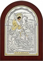 Серебряная икона Георгий Победоносец Чудо о змие из дерева