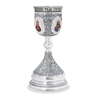 Потир 1.0л 4-финифти, чеканка с пророками / серебрение / мельхиоровый стакан