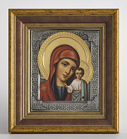 Икона живописная в киоте 24х30 масло, риза №7, черненое серебрение, киот №22 Казанская БМ