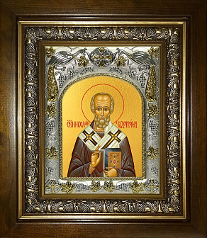 Икона Николай чудотворец, в деревяном киоте