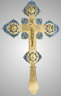 Крест напрестольный сложный фигурный с эмалью и золочением