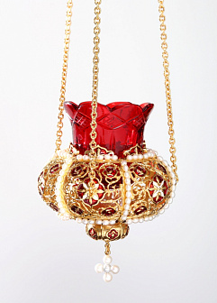 Лампада подвесная №34 литье, эмаль / золочение