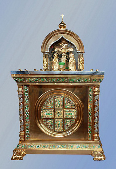 Стол панихидный №3 на 80 свечей нержавейка золочение эмаль (с Сенью) Стол панихидный №3 на 80 свечей нержавейка золочение эмаль (с Сенью)